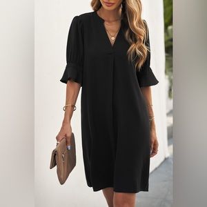 Black Ruffled Sleeve Shift Dress Medium
